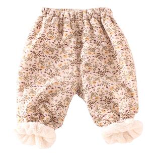 女宝宝碎花加绒裤子秋冬款婴儿可开裆灯笼裤加厚夹棉裤大屁屁男童