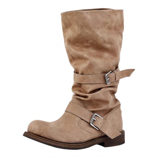 韩版nt3复古西部牛仔靴女两穿骑士靴中筒裤管靴做旧沙漠堆堆靴子