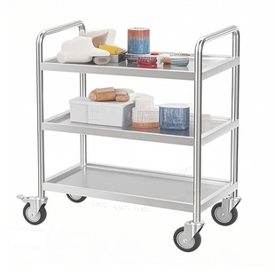 三层不锈钢手推车双层移动静音工具物料周转实验室搬运仪器小推车