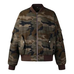 NOVACAM 美式复古高街短款vibe雪地迷彩飞行夹克棉服外套男