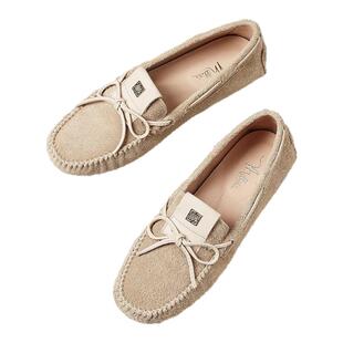 妙丽真皮平底乐福鞋女休闲鞋2026春季新款配裙子一脚蹬气质小单鞋