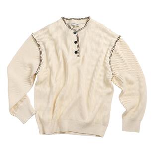 CLIMAX VISION可机洗撞色手绣亨利领坑条棉纱针织衫毛衣内搭/外穿