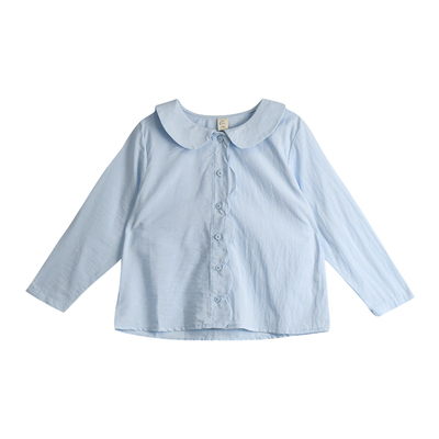 春秋娃娃领浅蓝色长袖衬衫