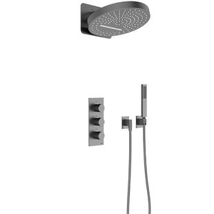 鼎菲枪灰色嵌入墙式智能恒温淋浴花洒套装暗装隐藏式瀑布花洒