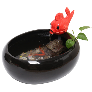 陶瓷自动循环流水创意桌面客厅摆件招财鱼缸室内加湿器猫咪饮水机