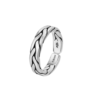 999纯银戒指女麻花复古开口时尚个性潮情侣指环男尾戒原创送女友