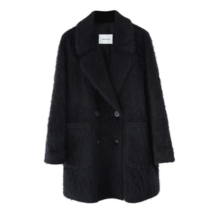 CHIIYEAR池也 安哥拉兔绒长毛拉绒西装大衣女双排扣廓形宽松外套