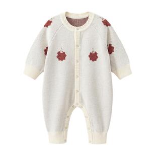 乖奇熊婴儿针织衫连体衣纯棉秋冬季宝宝毛衣洋气秋装外出周岁礼服