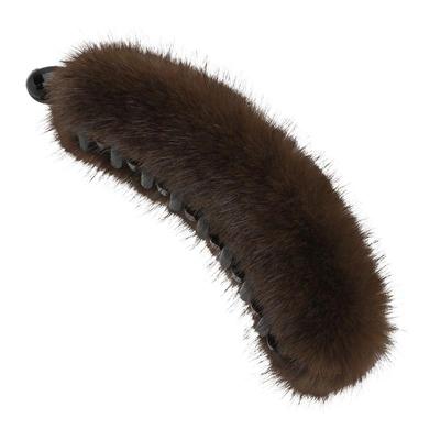 秋冬时尚竖夹水貂毛香蕉夹发卡