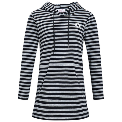 纯棉条纹连帽卫衣女春秋2026新款大码长袖t恤女士妈妈上衣打底衫