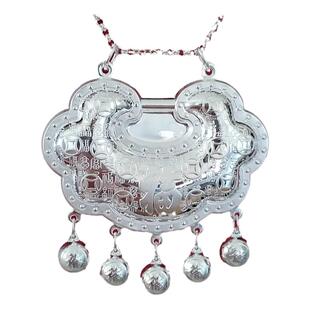 足银999纯银长命锁挂绳宝宝周岁儿童银项圈小孩婴儿满月银锁吊坠