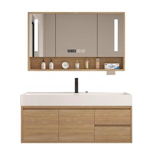 原木风田园浴室柜卫生间洗漱台双龙头一体盆洗手面池洗脸盆柜组合