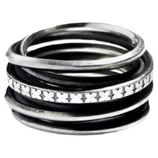 特价/暗黑小众WERKSTATT WM MUNCHEN十字花纹925银弹力多层戒指