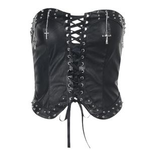 wannathis 朋克风铆钉辣妹抹胸哥特摇滚穿搭y2k收腰镂空性感上衣