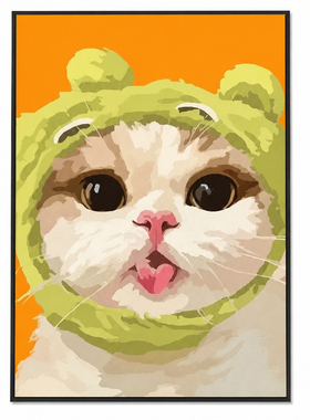 青蛙头套萌猫趣味卡通装饰画
