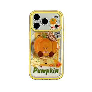 二合一磁吸黄框南瓜标签适用苹果17promax手机壳iphone16pro新款15带支架14双层13女17镜头全包防摔保护套pm