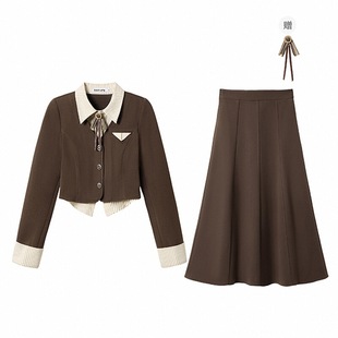织物猪 丝绒拿铁 正装制服学院风套装女冬季半身裙教资面试穿搭