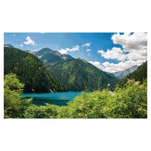 湖泊山水墙面装饰壁画蓝天白云高山绿水聚财背景墙海报自粘贴画