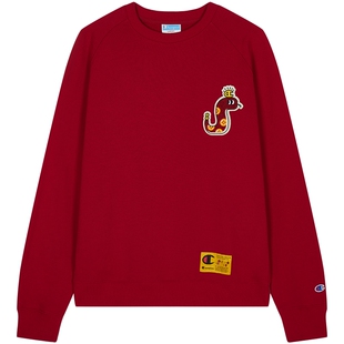 张淼怡同款Champion冠军蛇年卫衣女2025秋季新款红色圆领上衣男