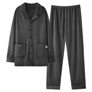 芬腾可安男士睡衣男款冬季海岛绒加绒加厚冬大码深灰家居服秋冬天