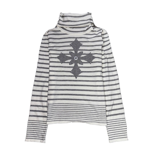 亚文化长袖女早春十字架铆钉条纹高领针织打底衫修身显瘦y2k上衣