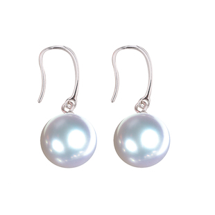 S925纯银耳环耳勾空托镶嵌蜜蜡琥珀南红绿松石珍珠圆珠子耳饰配件