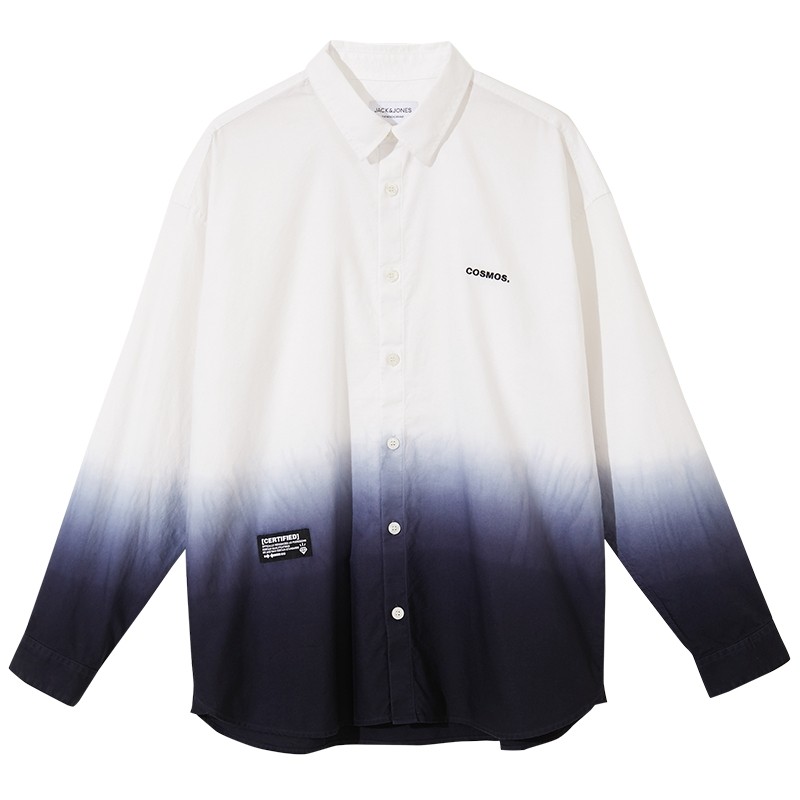 杰克琼斯春季男士情侣装男女同款潮流休闲宽松渐变长袖衬衫衣外套