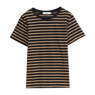 纯棉短袖新款2026时尚洋气减龄胖mm宽松显瘦遮肚子条纹短袖t恤衫