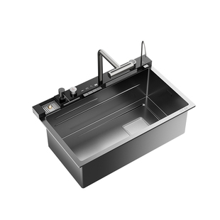 日本冈田厨房水槽大单槽家用双飞雨瀑布304不锈钢洗菜盆洗碗槽