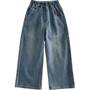 洋气童装2026春款儿童女童直筒牛仔裤子中大童青少年弹力镶钻长裤