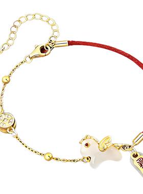 马年红绳手链女新款2026本命年精致礼物马上有钱仿黄金火红色手绳