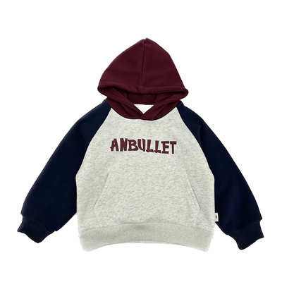 中小童秋冬韩版拼接加绒连帽卫衣