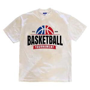 EANALEN美式篮球运动字母印花短袖T恤男潮牌小领口重磅300克半袖