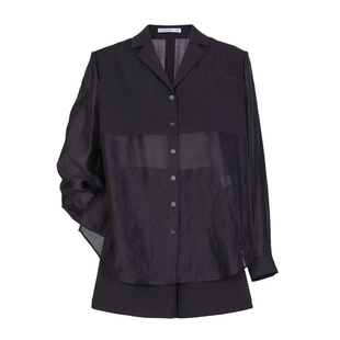 婉甸2025年秋新品黑是简约风衬衫短裤套装两件套1243L01RS1YX