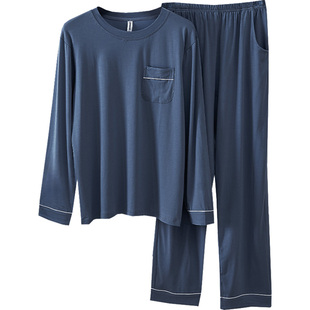 莫代尔男士睡衣春秋款圆领套头夏季薄长袖秋冬大码青年家居服套装