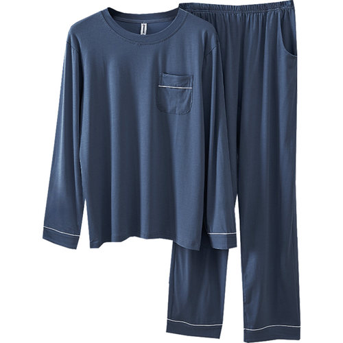 莫代尔男士睡衣春秋款圆领套头夏季薄长袖秋冬大码青年家居服套装