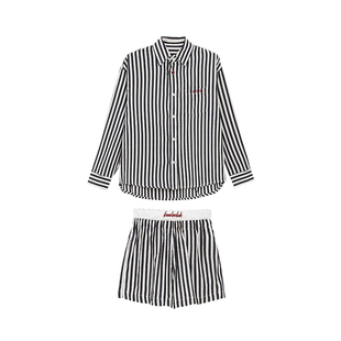 日本livheart kids 女童条纹衬衫套装2025夏季中大童休闲两件套潮