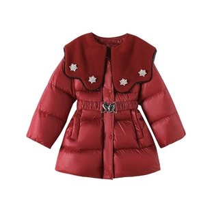 媛媛公主女童羽绒服中长款2025新款中大童收腰冬装小女孩加厚外套