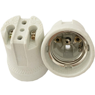 E27螺口陶瓷灯头罗口耐高温灯座全牙纯铜灯口加厚接线保温吸顶