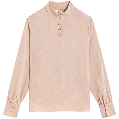 EXCEPTION例外女装2026春季新品绵羊毛混纺复古提花立领设计衬衫