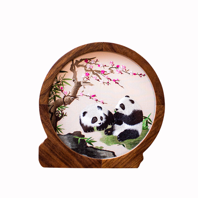 苏绣熊猫三件套伴手礼免费刻字