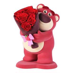 情人节礼物柏治廷迪士尼草莓熊花束永生花礼盒摆件新婚生日礼物