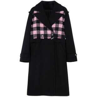 H·GENTEEL荷高新款冬装女格纹宽松西装廓形毛呢大衣女