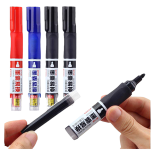 可擦白板笔教师直液式大容量水性记号笔易擦可加墨水可换墨囊大号粗头水性笔蓝色红色儿童画板彩色水笔