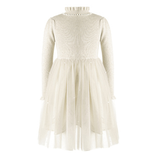 LittleNaive女童针织礼服裙秋冬新款珍珠领连衣裙儿童网纱公主裙