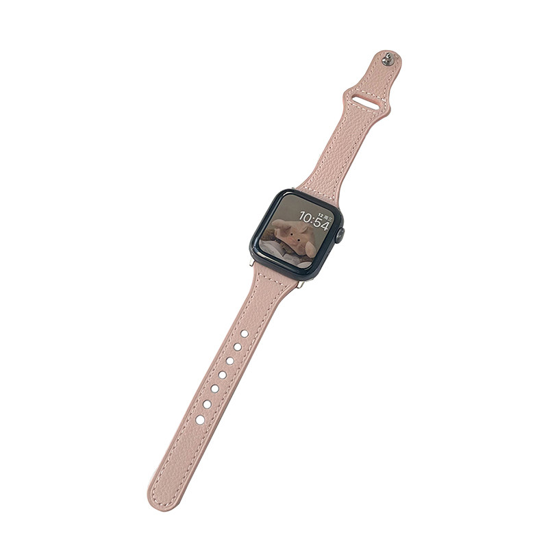 适用iwatch细款钉扣皮表带荔枝纹