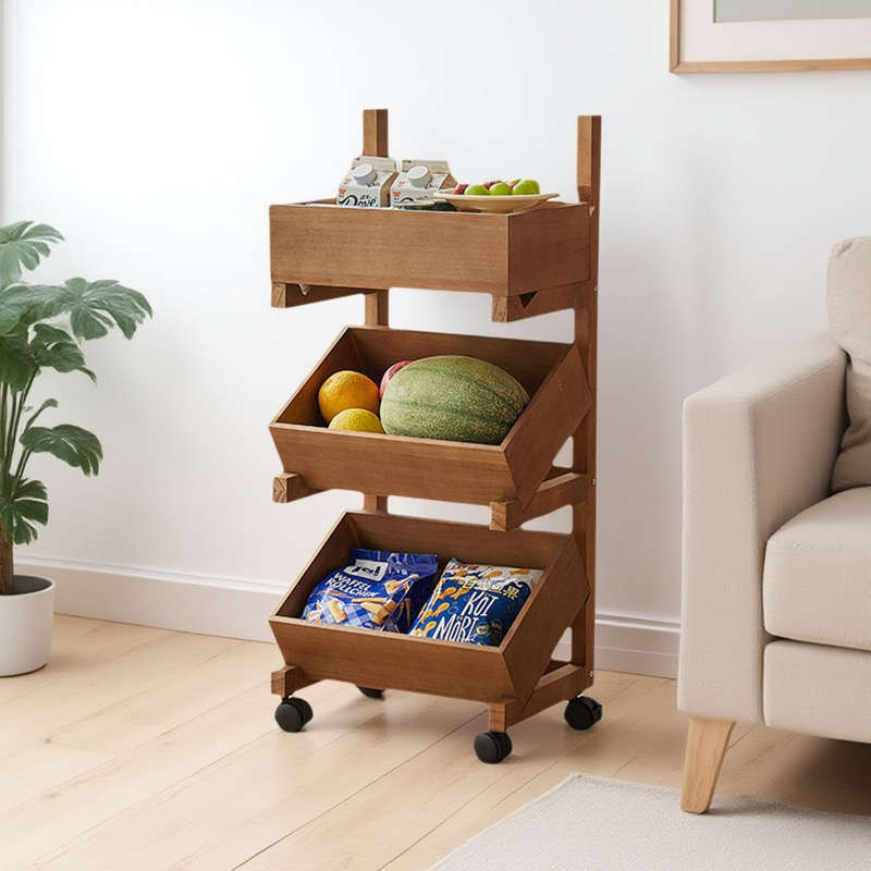 实木落地收纳多层可移动展示架客厅卧室环保木质厨房蔬菜置物架
