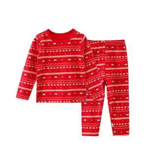 儿童纯棉本命年秋衣秋裤内衣套装男女大童红色马年保暖打底杉睡衣