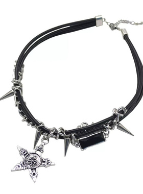 甜酷辣妹设计星星铆钉流苏项链女