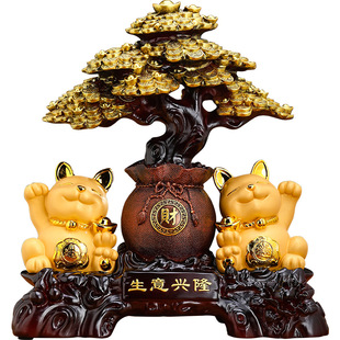 生意兴隆发财树招财猫摆件办公室店铺收银台装饰工艺品开业礼物